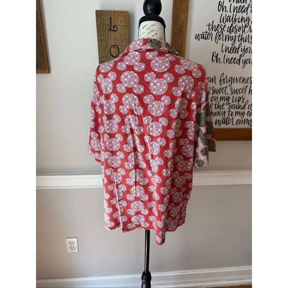Disney Vera Bradley Womens Mickey Mouse Button-Down Pajama Shirt Red Green Large - Picture 4 of 9